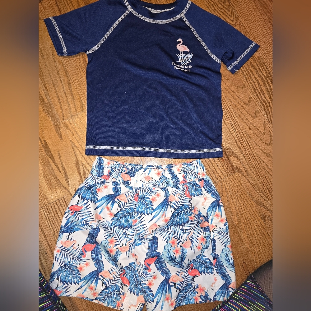Blue Flamingo Top and Tropical Skirt Set